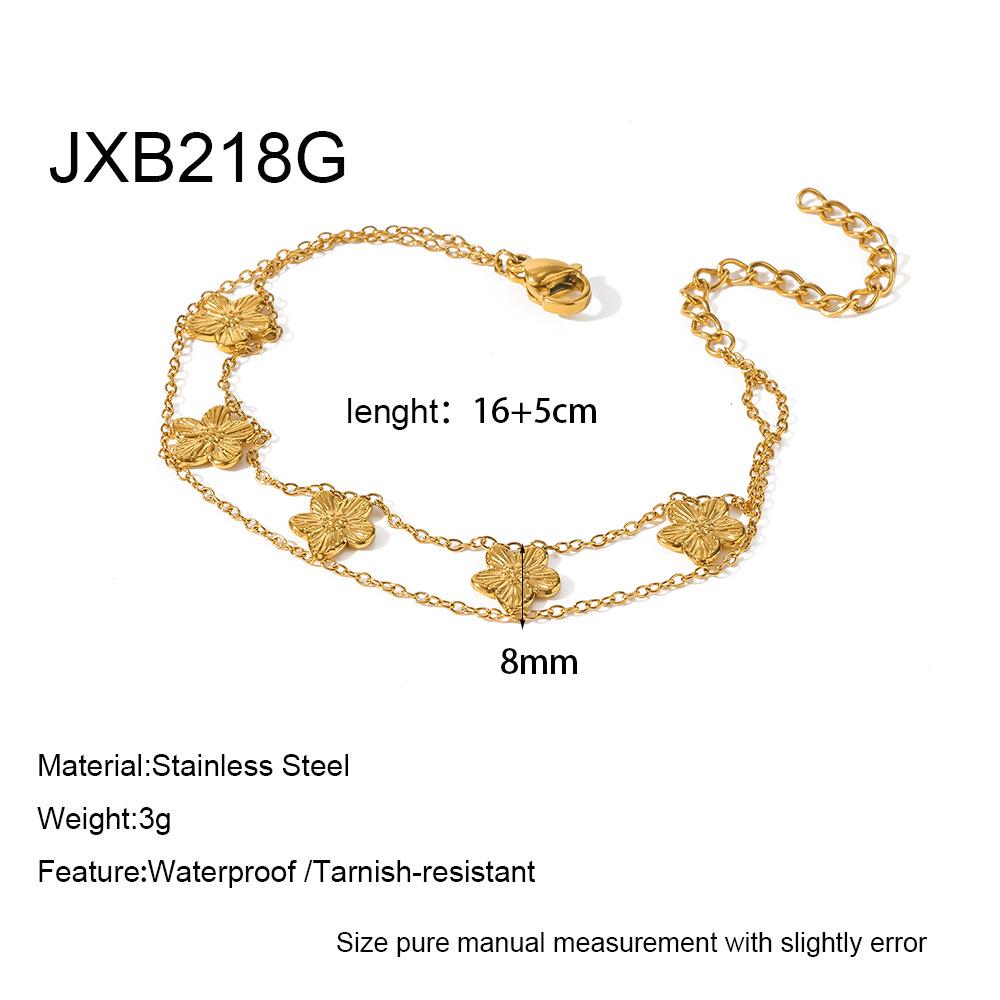 ins-plated 18k gold embossed hollow flower double-layer stacked bracelet stainless steel waterproof jewelry light luxury premium