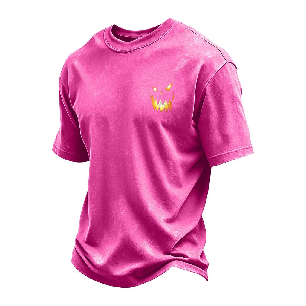 Men's Retro Halloween Print Neck Short Sleeve T-Shirt for Casual Holiday Wear