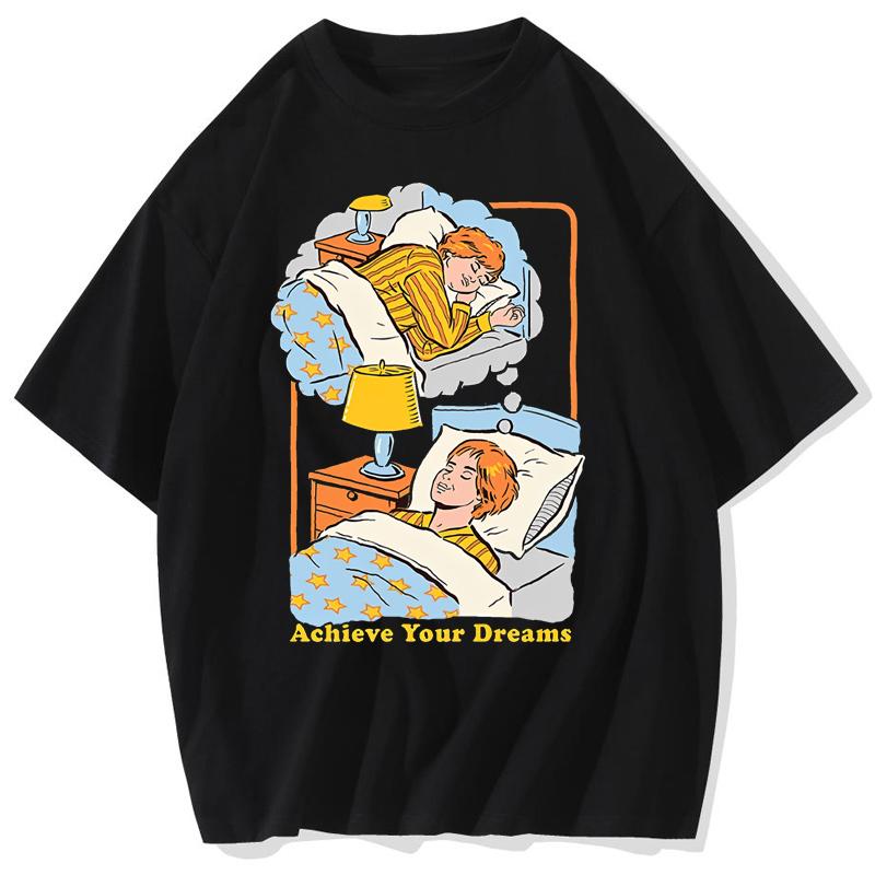 

Achieve Your Dreams Washed Retro Men Tshirt Fashion Graphic Cotton Tee Clothes High Quality Breathable Tshirt Summer Loose Tops S