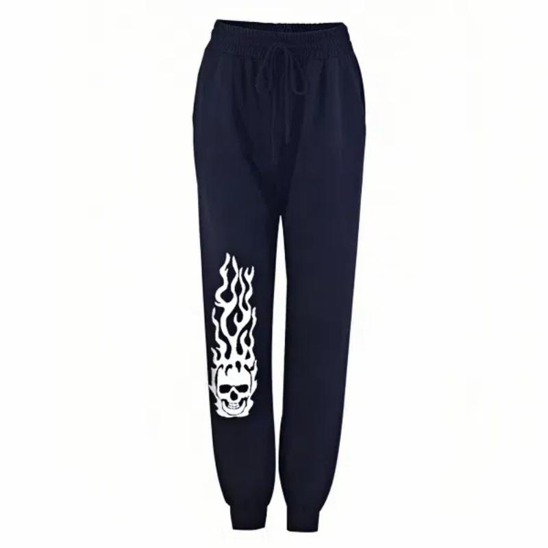 Fashion Sweat Pants Women Casual Long Pants High Waist Drawstring Skull Printed Trousers Sports Wear Plus Size Femme Pants