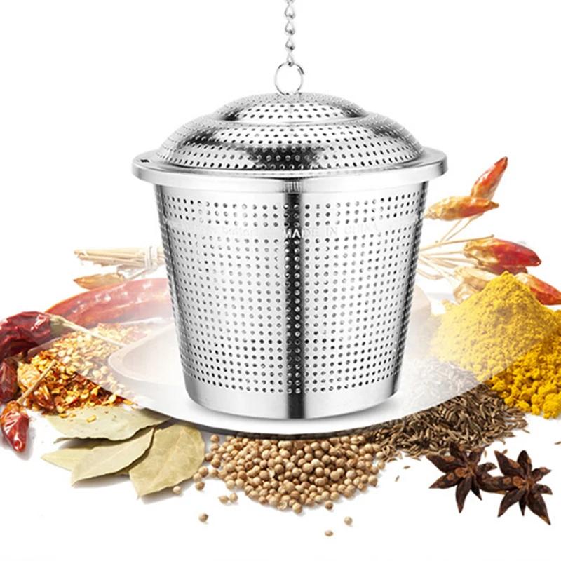 Stainless Steel Cooking Spices Infuser Fine Mesh Loose Tea Herbal Strainer Filter With Extended Chain Kitchen Accessories