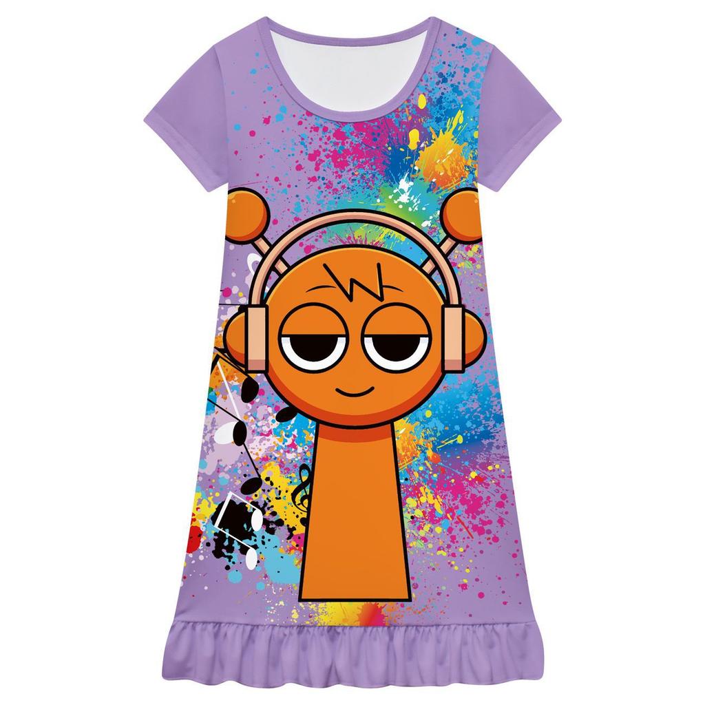 New Girl's Home Dress Rhythm Box Cartoon Character Children's Ruffle Cartoon  Fashion Cute Comfortable Dress