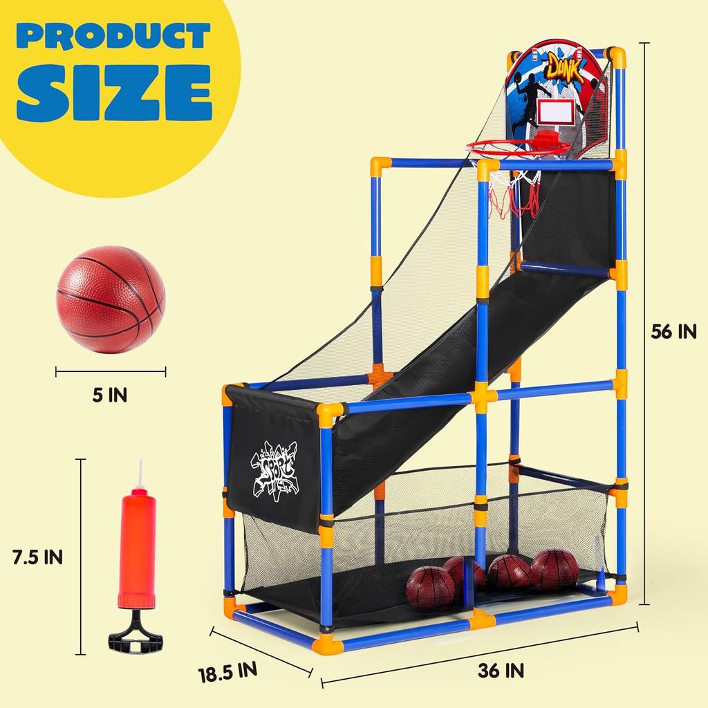 Arcade Basketball Game Set Balls Hoop Kids Years Old Indoor Outdoor Sport Play JOYFY with 4 and for 3 to 12 Round Sensory Compression Bouncy Durable