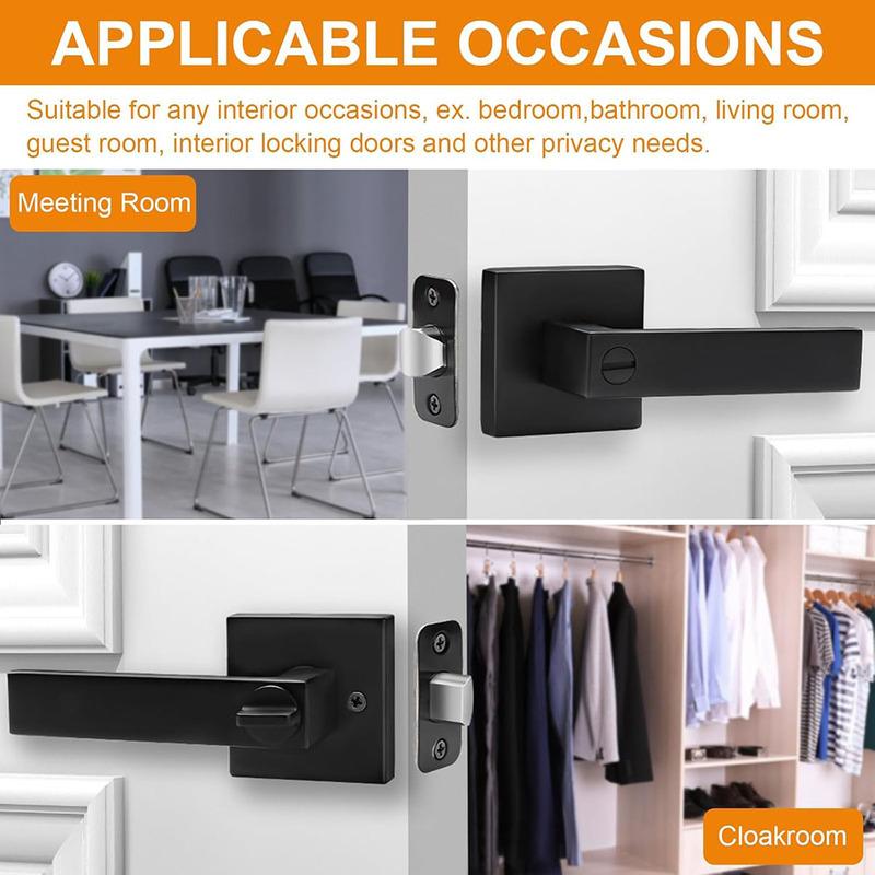 1 pair Black Door Handles Privacy Door Levers, Interior Door Knobs Square Door Levers Heavy Duty Door Locks for Bedroom Bathroom
