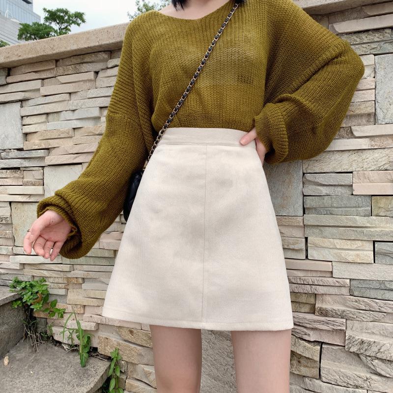 

High Waist Corduroy Bodycon Midi Skirt - Autumn/Winter Korean Black Versatile Skirt S
