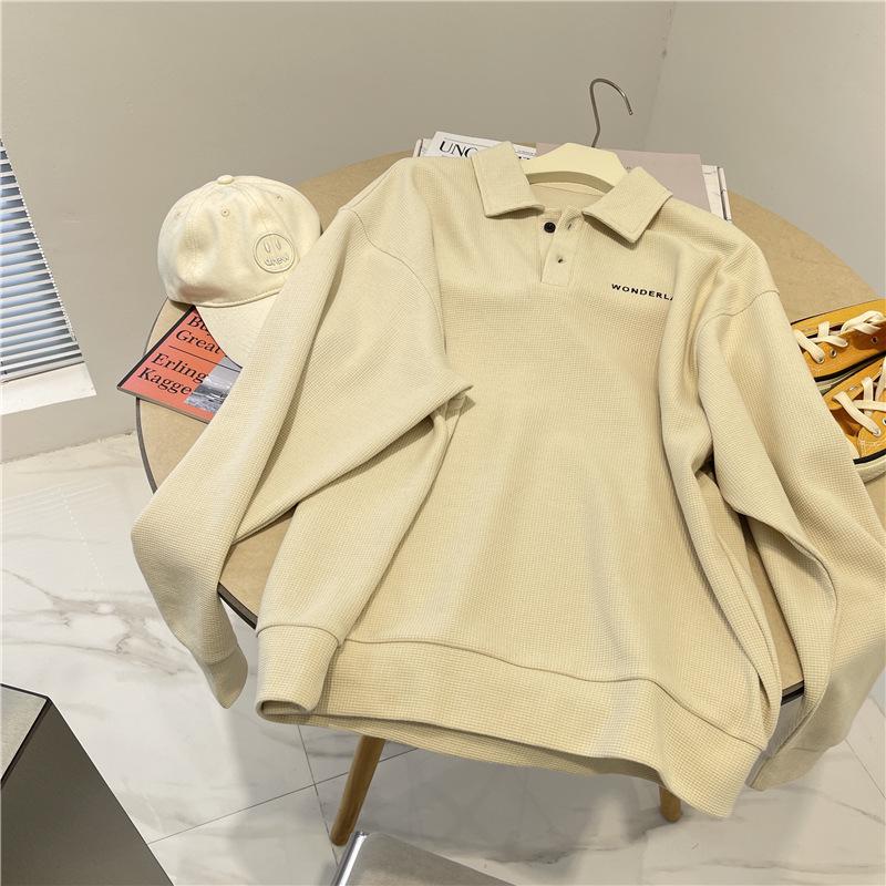 Retro Loose Long Sleeve Polo Sweatshirt - Casual Versatile Student Top