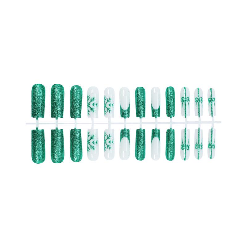 

Зеленые блестящие снежинки Рождественские съемные типсы для ногтей - 24 штуки