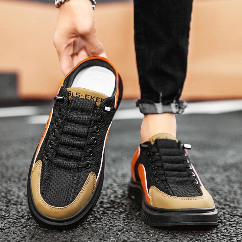 Summer Men's Mesh Semi Slippers Fashion Platform Slip on Slippers Home Mute Slides Outdoor Casual Sandal Shoes for Men Sandalias