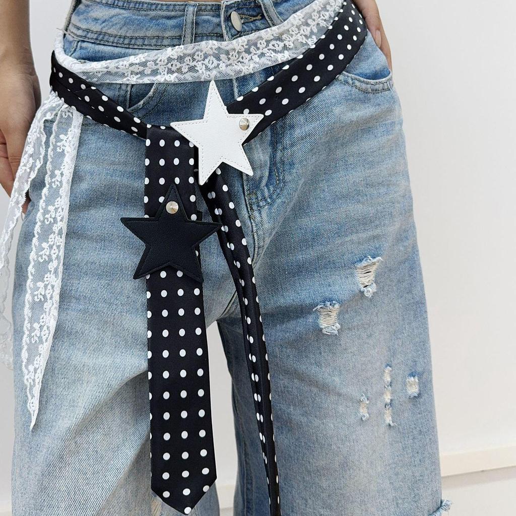 Elegant Retro Polka Dot Silk Lace Waist Cincher Scarf Belt for Women - Versatile Accessory for Jeans and Skirts