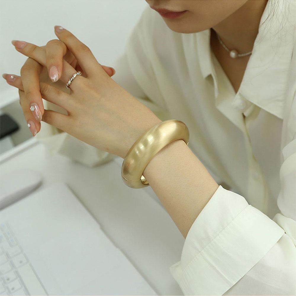 Chunky Heavy Frosted Matte Metal Geometric Wide Bangles for Women Open Cuff Thick Irregular Bangle Bracelets Punk Jewelry