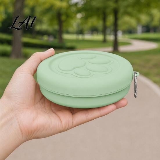 Moisture-proof Dog Food Holder Treat Pouch Bowl with Metal Carabiner Puppy Holder Clip-on Pet Container Lid for Travel Walking Training Trips