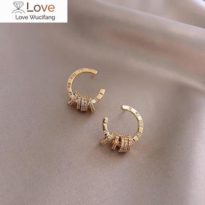 Placare cu aur real de 14K, numere romane elegante franceze, cercei rotunji cu pandantiv rotativ, accesorii de lux pentru nunta pentru femei