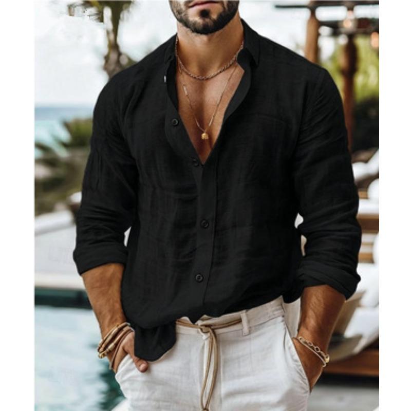 Men Loose Breathable Long Sleeve Solid Casual Cotton Linen Shirt