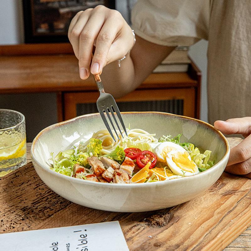 Yunhuang Non-Collision High-Value 8.5-Inch Ceramic Deep Plate Irregular Dish Bowl Special Salad Bowl Export