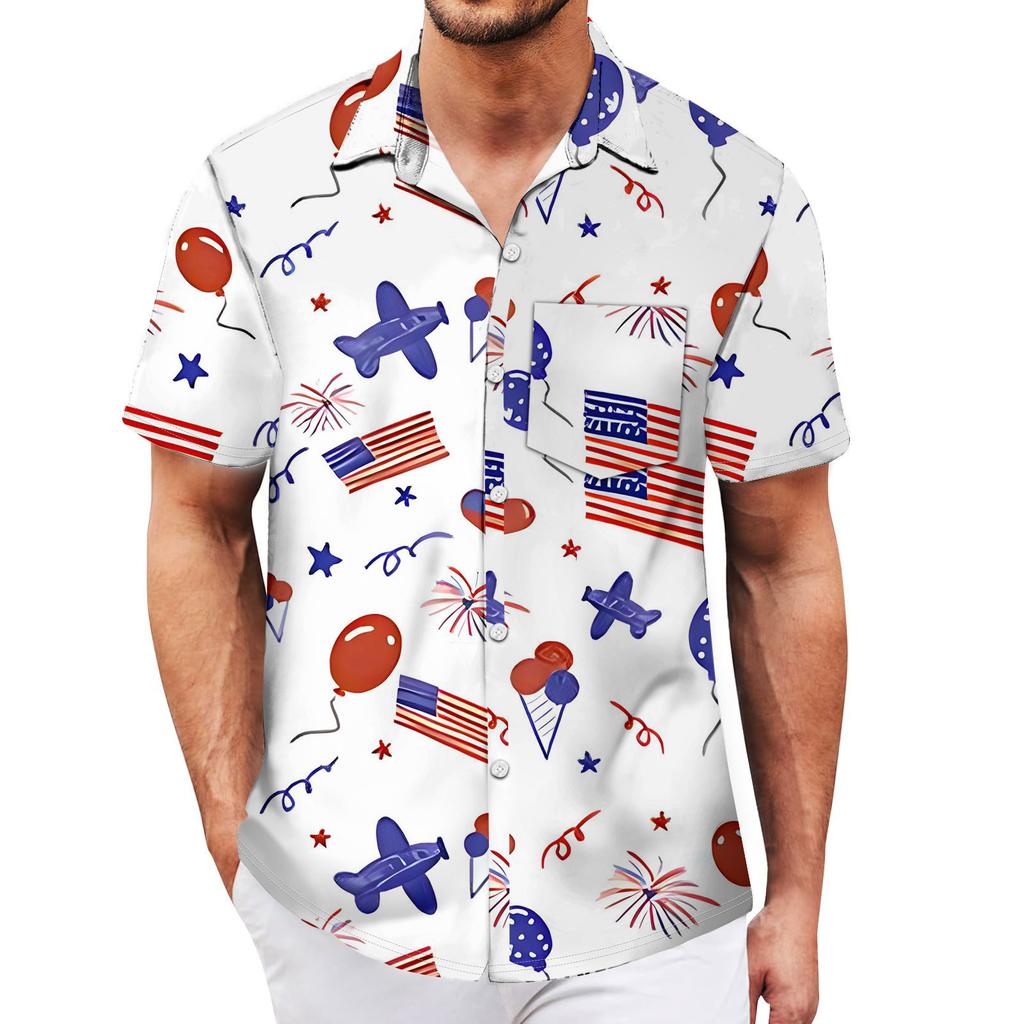 Men's Vintage Button Down Bowling Shirts Short Sleeve Summer Beach Shirt