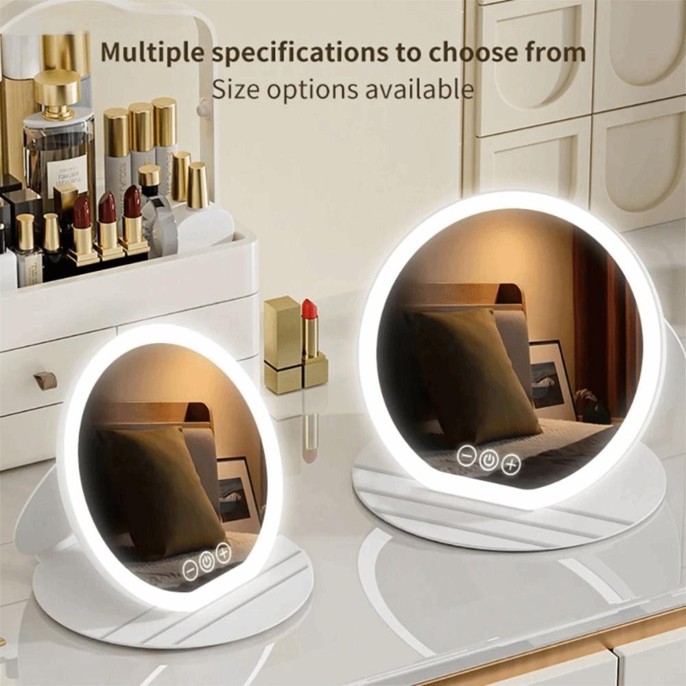 Leather Case Lighted Desktop Mirror Round Mirror Foldable Cosmetic Mirrors  Dormitory Use