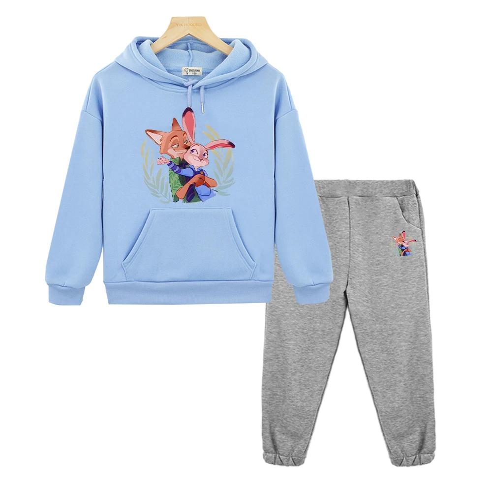 Zootopia 2 Hoodies Fleece Sweatshirt Junge Mädchen Kapuzen Sportsets y2k sudadera Lässiger Pullover+Hose Kinder Boutique Kleidung