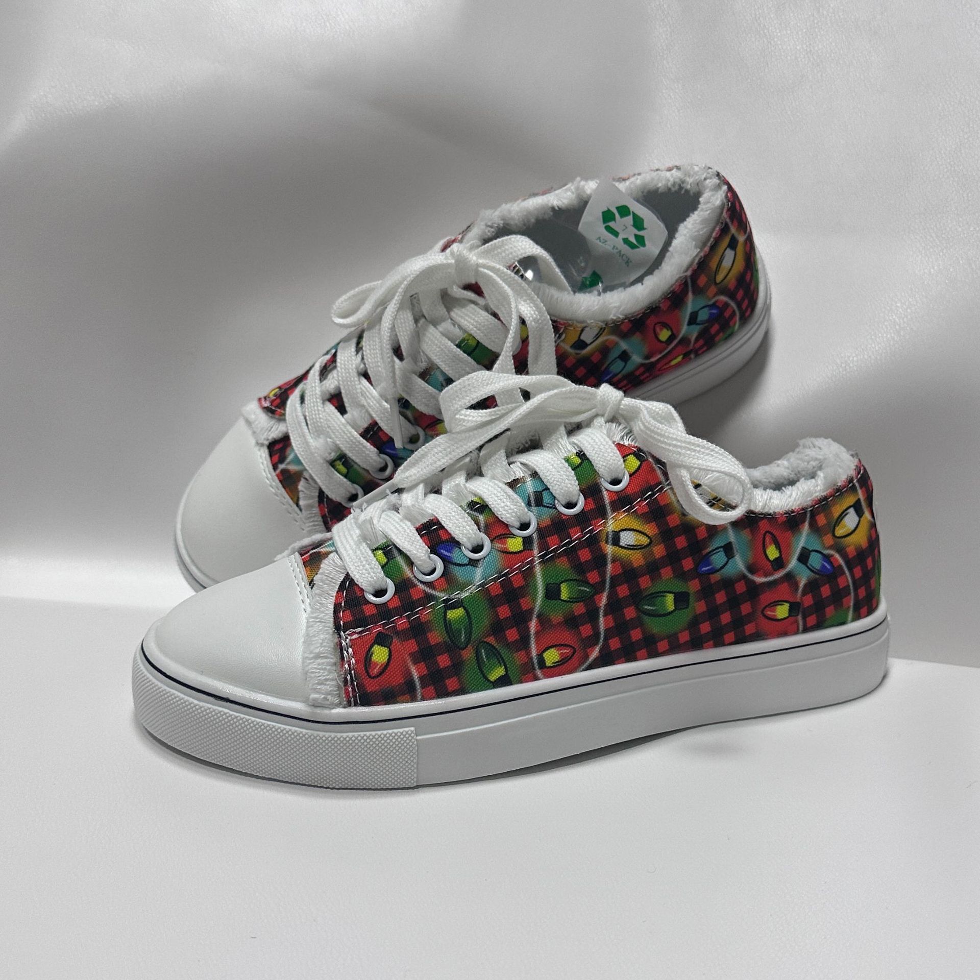 

Рождественские красные и зеленые огни 3D элемент принт одинарная обувь женская большой размер повседневная клетчатая на плоской подошве спортивная доска обувь прилив 43