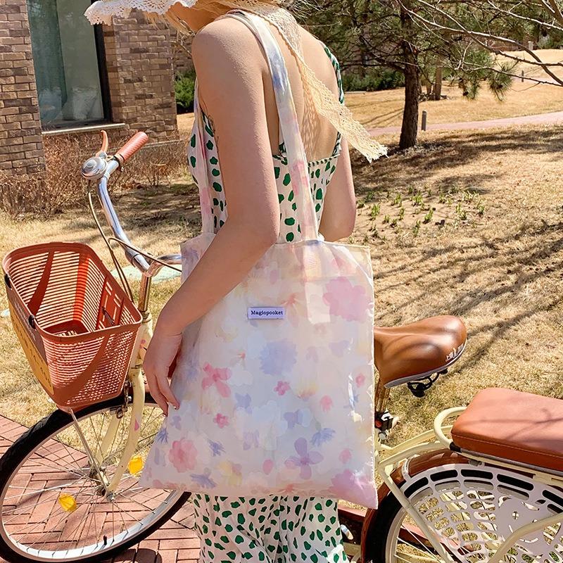 Small fresh floral large-capacity class commuter cloth bag new niche handbag shoulder bag