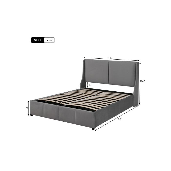 Lit rembourré,forme oreille,tête de lit,lit double,lit fonctionnel hydraulique,140 x 200,gris