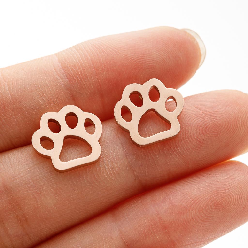 Tiny Dog And Cat Paw Piercing Stud Earrings For Women Stainless Steel Puppy Cute Earrings Zircon Accessories Pircing Oreja