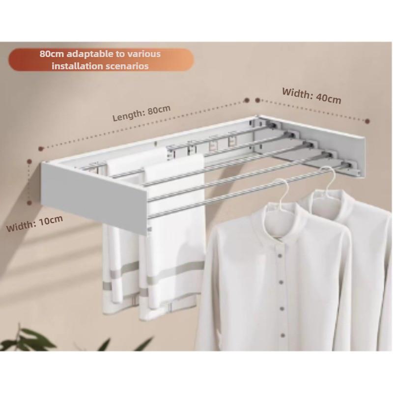 Indoor Wall Mounted Invisible Drying Device Balcony Foldable Clothes Hanger Household Stainless Steel Drying Rack 80CM White