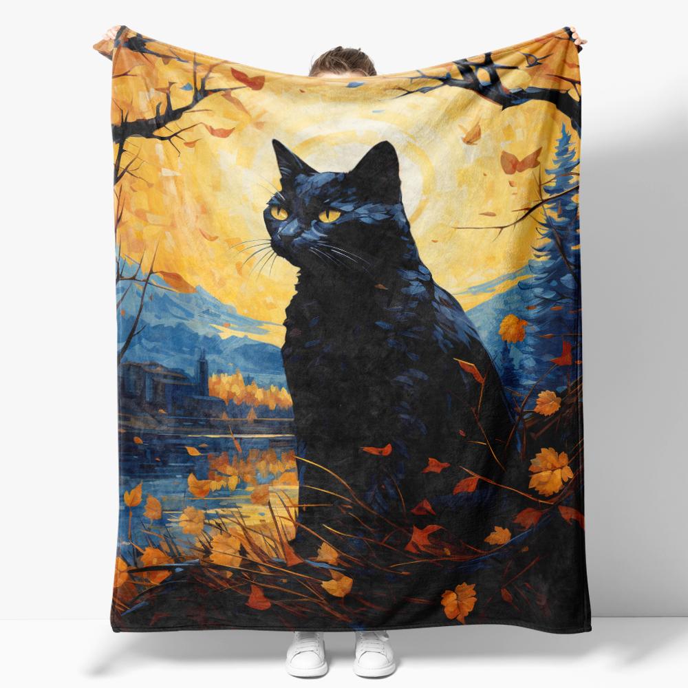 The Starry Night Throw Blanket Art Oil Painting Style Soft Cozy Blankets Soft Warm Flannel Blanket for Bed Room Home Sofa