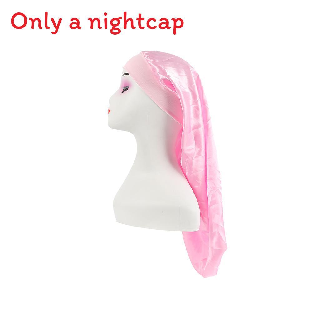 Long Large Satin Nightcap With Solid Color And Loose Tight Strap Sleeping Use