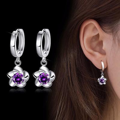 Frauen Pflaumenblütenform baumeln Strass Leaverback Ohrringe Schmuck