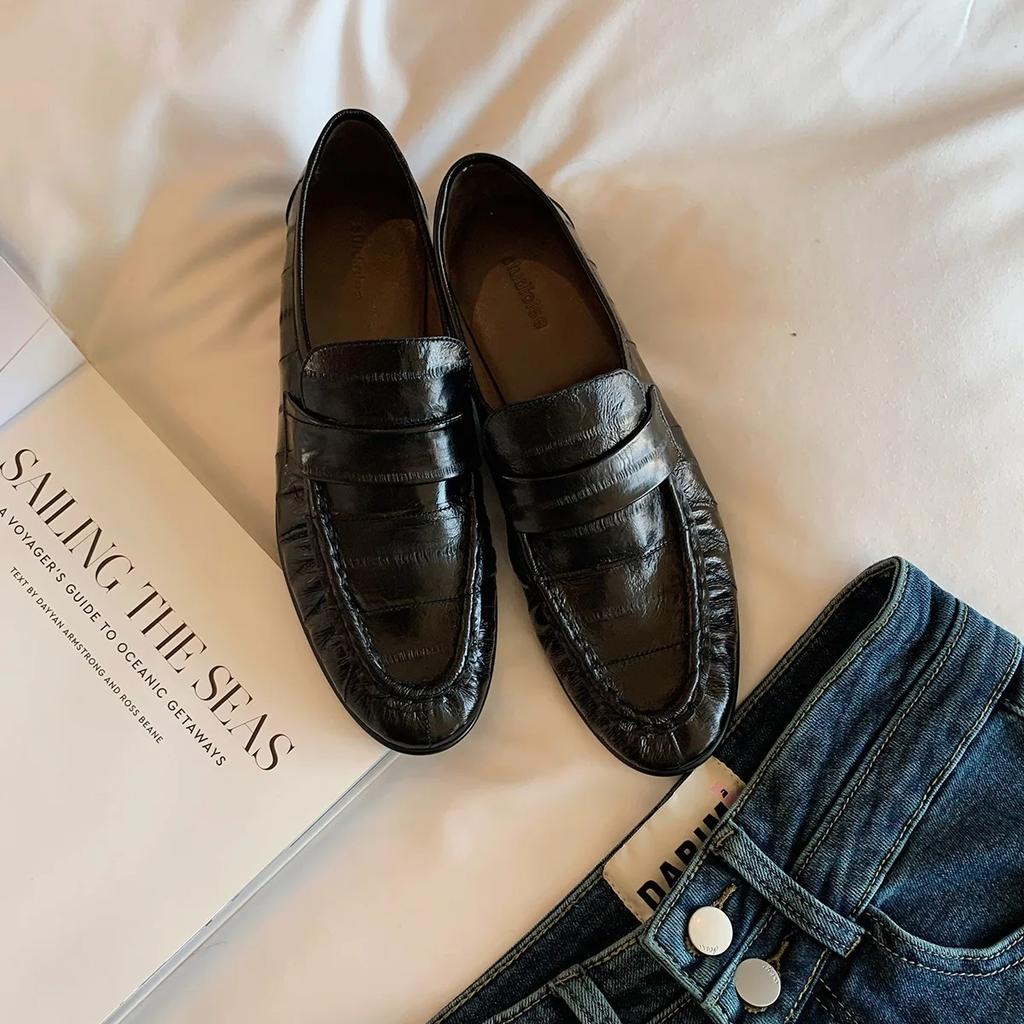 Shoes for Women Women Shoes Flats Leather Versatile British Style Flat Bottom Luxury Designer Loafers Shoes Woman