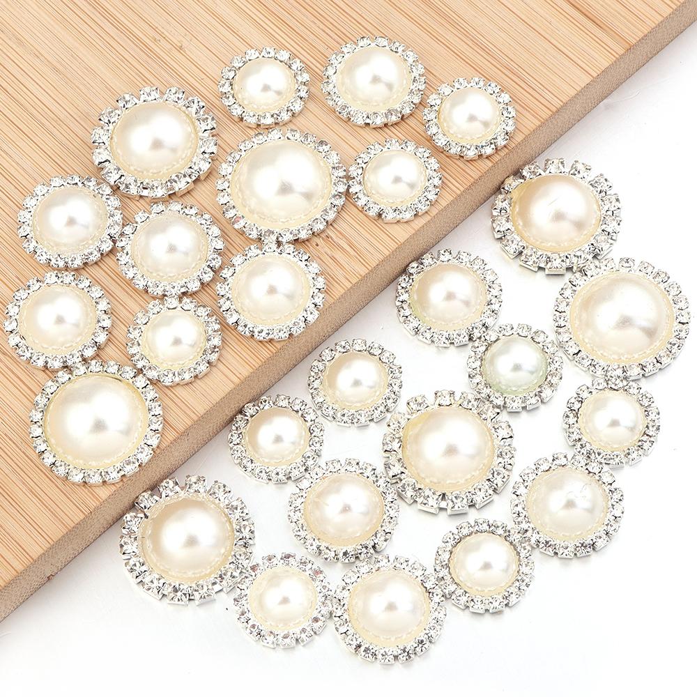 10pcs Rhinestone Imitation Pearl Flower Disc Shiny Half Round Loose Beads For DIY Crafts Clothing Sewing Jewelry Making Supplies