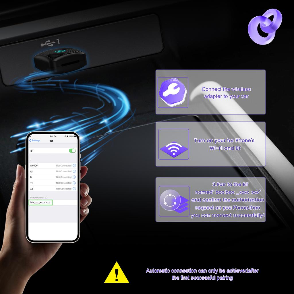 BT 5.3 2-in-1 Wireless CarPlay Android Auto Adapter Converts Wired To Wireless Wireless CarPlay Adapter for Universal phone