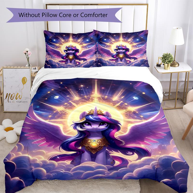 3pcs My Little Pony5 Design Cover Set - HD Printed Bedding with 1 Cover and 2 Pillowcases - Perfect for Home and Dorm Decor