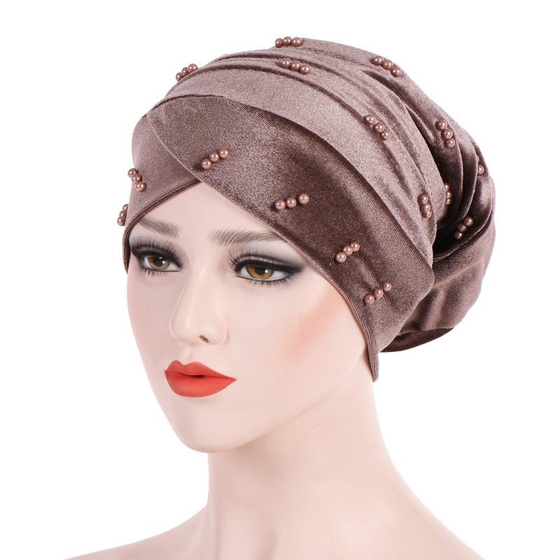 Velvet Pearl Turban Headwear: Foldable Stacked Scarf Hat (2018)