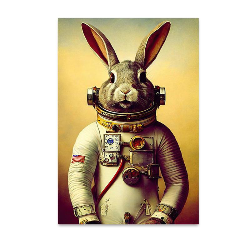 Retro Funny Animal Steampunk Cat Astronaut Rabbit Canvas Painting Posters Prints Wall Art Pictures for Living Room Home Decor
