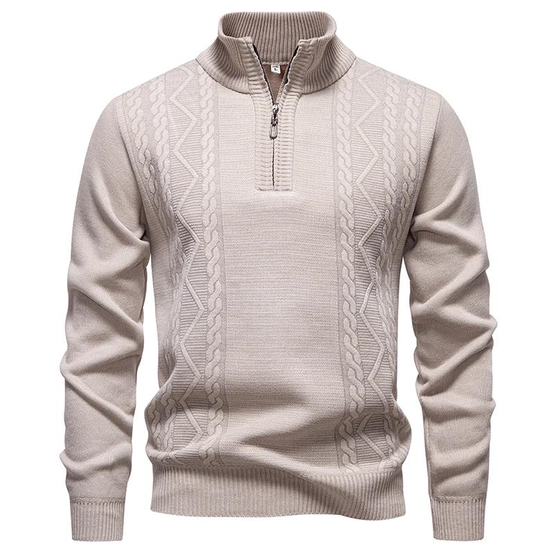 Autumn Winter Men's Casual Pullover Sweater Half Zipper Stand Collar Knitted Pullovers Men Geometric Fashion Warm Knit Sweaters