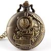 Vintage Classic Bronze Steam Train Design Pocket Watch with Chain Necklace Quartz Pocket Watch Gift Clock Chain for Men Kids