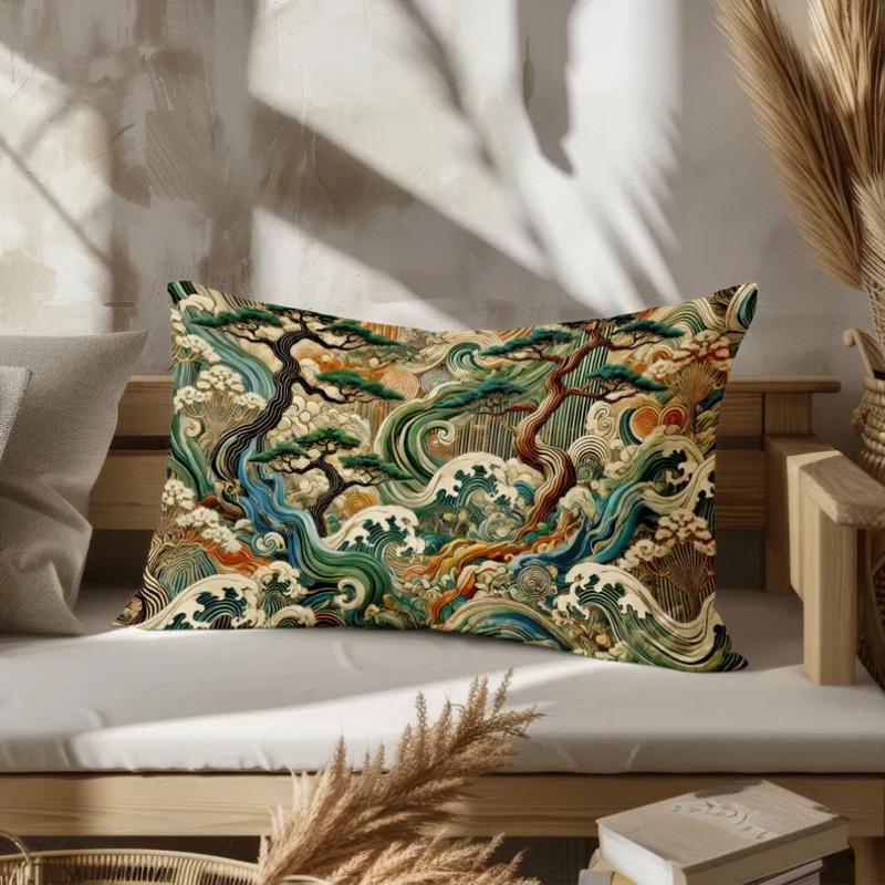 VIKAMA Boho Tropical Pillow Cover Palm Leaf Hibiscus Design Decorative Cushion Case for Home Patio Garden Bedroom Living Room