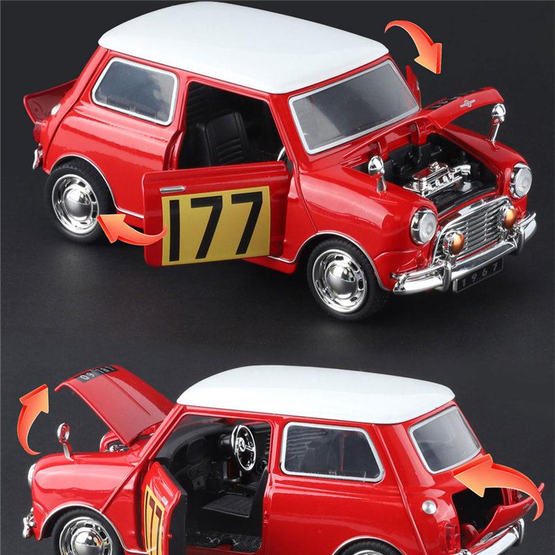 1:32 Morris Mini Cooper S Alloy Classic Sports Car Model Diecast Metal Track Racing Car Vehicles Model Sound Light Kids Toy Gift