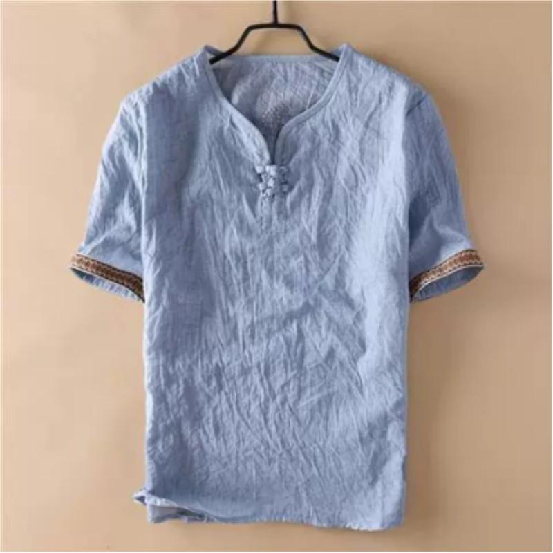 Men's Summer Plus Size Loose Short Sleeve T-Shirt Casual Chinese Style Plate Button Thin Tops