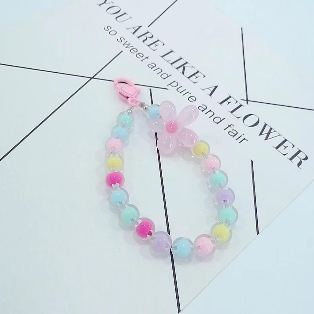 Colorful Beaded Flower Keychain, Kawaii Acrylic Flower Bag Charm with Clip