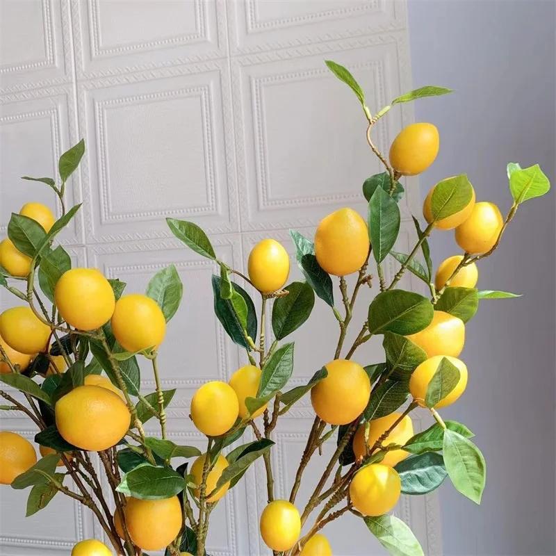 93cm Artificial Lemon Branch High Simulation Vivid Lemon Fruit Fake Plants Flower Photography Props Home Decor