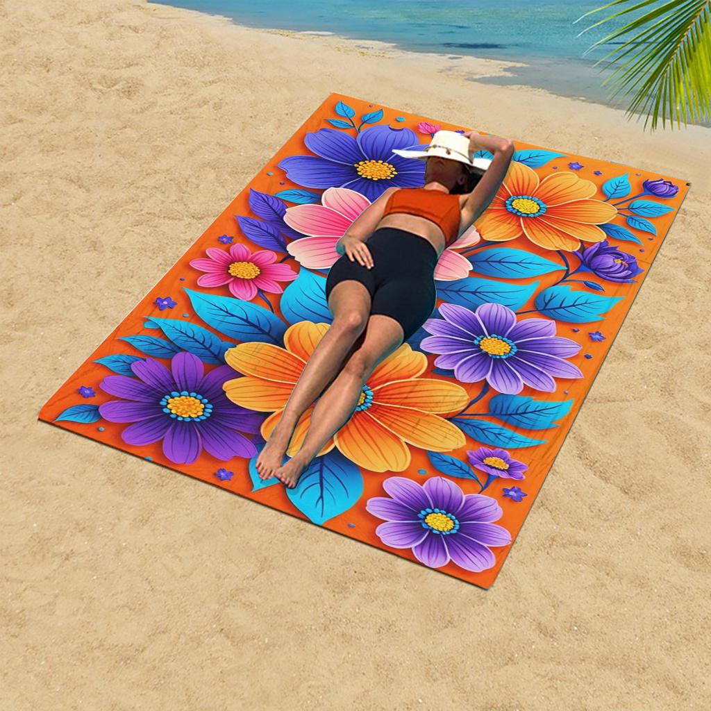 1Pc Oil-Painting Style Large Flower Beach Towel Versatile Holiday Atmosphere Swimming Towel For Home And Beach Use