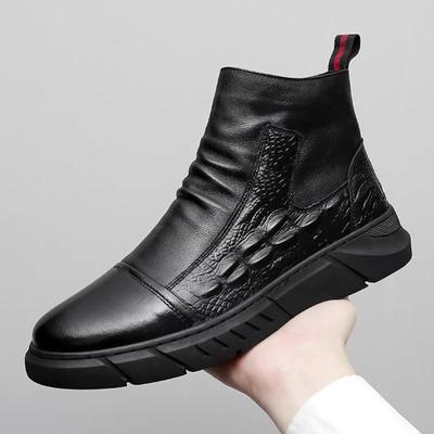 Herren High Top Stiefel Mode Krokodilmuster Lässiger Lederstiefel Plüsch Warme Winterstiefel für Herren Rutschfeste Arbeitssicherheitsstiefel