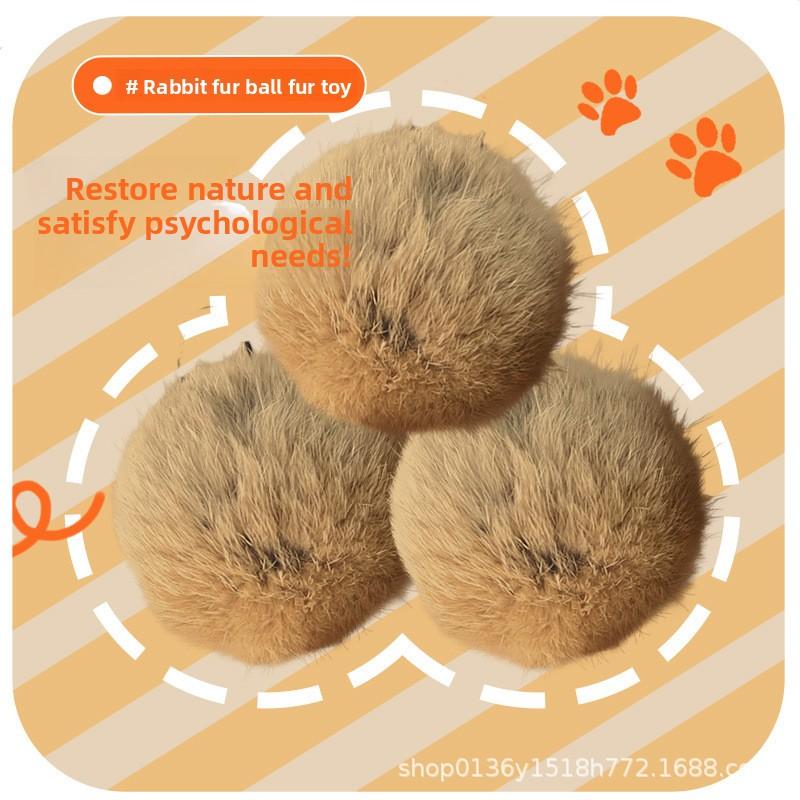 Игрушка для кошки натурального цвета, меховой мячик из кроличьего меха, устойчивая к царапинам и жеванию, бесшумная, с большим количеством настоящего кроличьего меха Rabbit fur ball 3pc