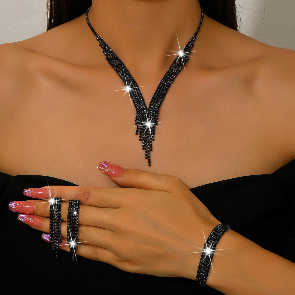 Design Sense Full Diamond Super Flash Tassel Necklace, Earrings, Bracelet Jewelry Set Bridal Jewelry Set