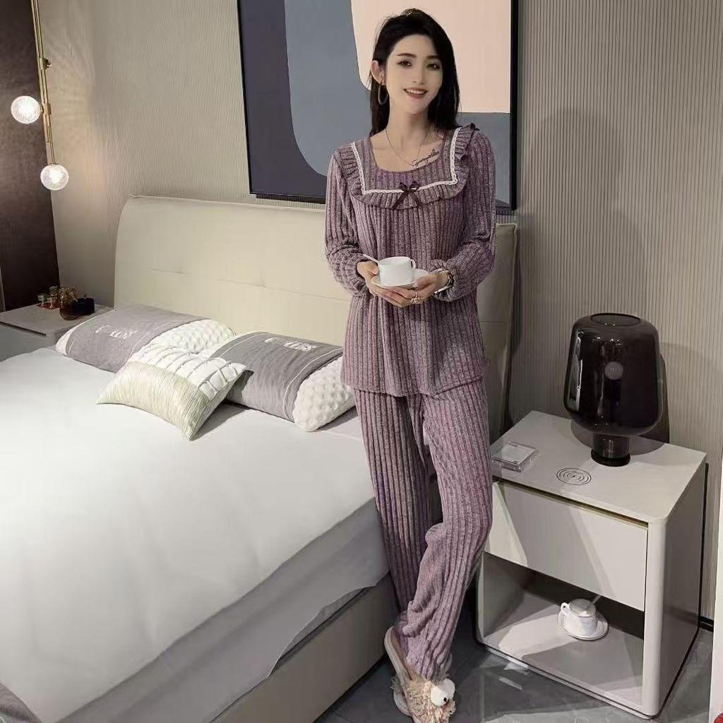 One-Piece Women's Corduroy Square Neck Pajama Set - Autumn Style