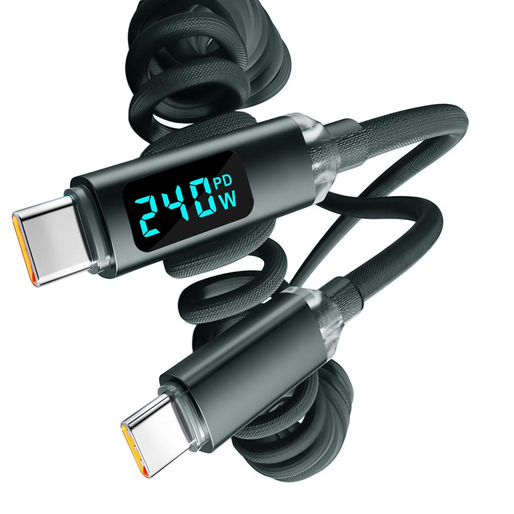 Digital Display Spring Cable Retractable Type-C C To Type-C Fast Charging Cable for Iphone 11 16 17 Samsung Redmi Huawei Xiaomi