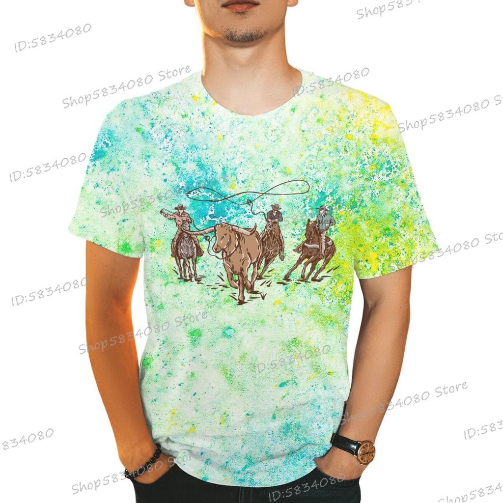 90s Vintage Cowboy TShirts Tops Retro Rodeo Outfit Gifts TieDye Fashion Summer Clothes Wild West Cowboy Short Sleeve Tshirt