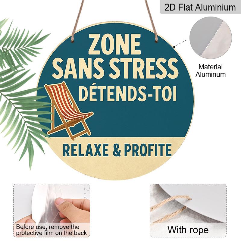 2D Flat, 1pc Suitable for Decorating Stress-Free Zone Sign - 7.87" Vintage Round Aluminum Wall Plaque with "Relax and Enjoy Life" Quote